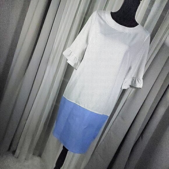 Doe & Rae Women Phoebe Stripe And Chambray, Ivory Blue Tunic Dress Size M - Picture 2 of 6